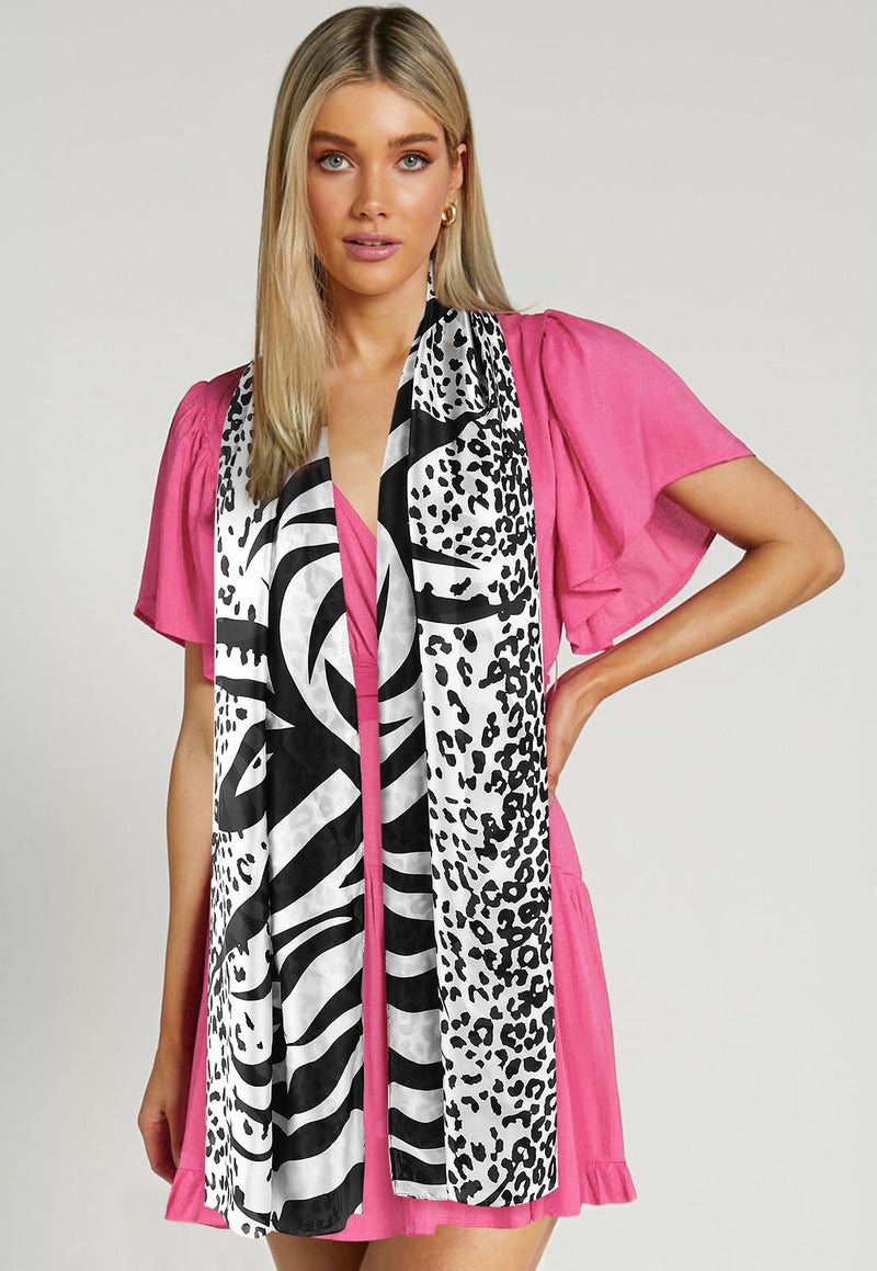GERINLY Animal Print Shawl Wraps Zebra & Leopard Pattern Silky Scarf for Women Fashion Print Accessory (Black) - Image 3